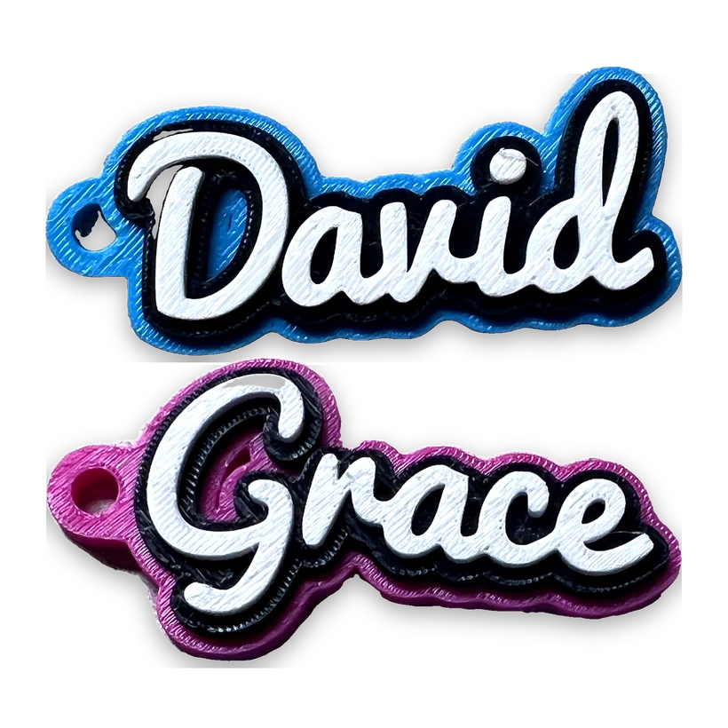 Name keychains reading David and Grace